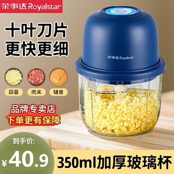 Royalstar electric garlic grinder meat grinder small garlic artifact multi-functional cooking machine automatic garlic puller garlic masher glass cup 10-leaf knife 350ml fine grinding