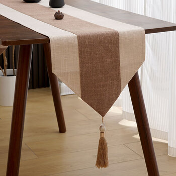 Caizhi tv cabinet mat long chinese table flag new zen tea mat cotton and linen fabric dining table coffee table tv cabinet tablecloth chinese midsole-hemp medium strip hanging tassel style customized consultation customer service