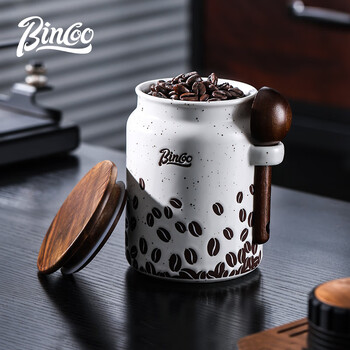 Bincoo ceramic coffee bean sealed jar household coffee powder storage jar with spoon tea storage jar storage jar
