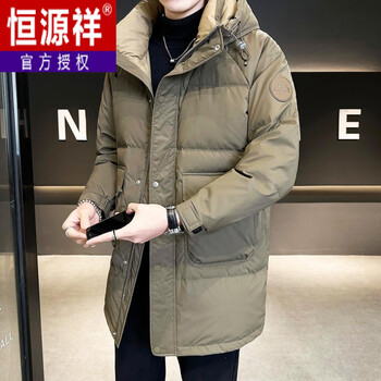 Hengyuanxiang long hooded down jacket men's high-end winter thickened thermal clothing 2025 new high-end jacket men's green 7705 l 115-130 catties