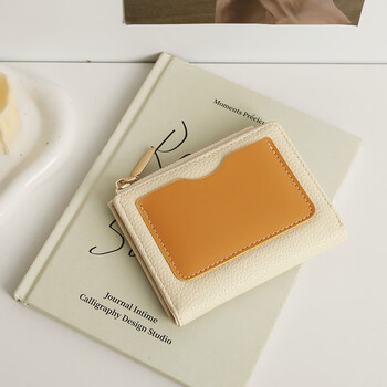 Other/other contrast color retro wallet women short compact slim pebble student niche wallet 2025 new coin card holder beige
