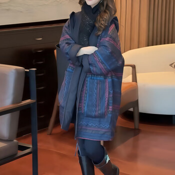 Fabric story luofen flagship store women's winter 2025 fashion versatile reversible fashion light luxury plaid hooded cotton jacket printed xl