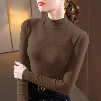 Xiliangyan german velvet half turtleneck bottoming shirt for women 2025 new autumn and winter versatile inner wear slim and warm long-sleeved middle-aged women's clothing mocha double-sided german velvet xl recommended 115-130 pounds
