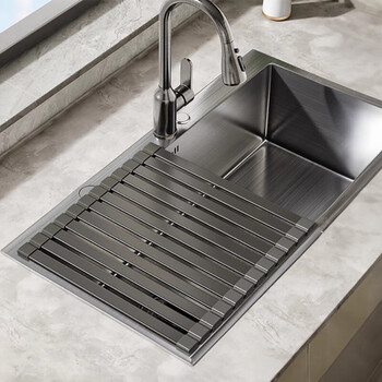 Yuyuantang kitchen storage rack sink drain rack foldable drain curtain dishwashing sink dishes fruit and vegetable washing space aluminum storage rack 55*30 gun gray/thickened space aluminum