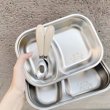 Jianyang stainless steel canteen rice bowl children's dinner plate travel portable bowl office dormitory student plate lunch box panda edition spoon