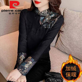 Pierre cardin national style embroidered disc button top 2025 winter new slimming stand collar bottoming upgraded plus velvet l 95-105 jin