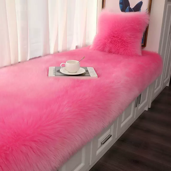Yusenyi cream style rabbit plush carpet floor mat bedroom bedside blanket living room bay window mat sofa blanket coffee table mat pink long hair 80x150 rectangular
