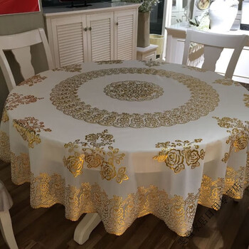 Thickened household tablecloth, european-style round tablecloth, anti-scalding, anti-oil, wash-free plastic large round tablecloth, 183 gold, 90cm (suitable for 50-60 round table)