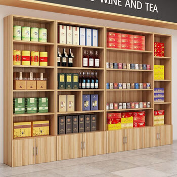 Haishi shengbao tea display cabinet multi-functional product display cabinet tobacco and wine cabinet shelf container counter display cabinet display rack wine cabinet 1.6 meters high * 60 wide light walnut