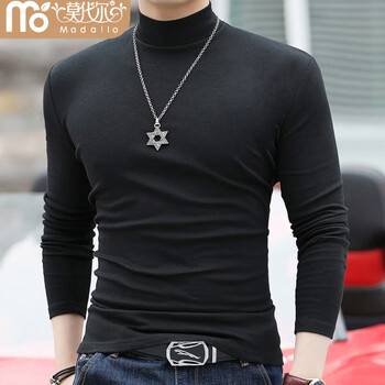 Modal autumn and winter medium thick long-sleeved t-shirt men's pure cotton mid-collar bottoming shirt solid color casual warm inner half turtleneck autumn coat black 4xl about 200 pounds