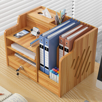 Xingchangwang thickened desktop file rack 2025 new lockable drawer storage rack dormitory workstation office supplies storage rack cherry wood color (comes with rabbit mobile phone holder) lockable drawer 38.8*29*28cm