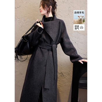 Demana quiet luxury core winter asymmetric lapel sheep wool double-sided wool coat extra long women's wool coat