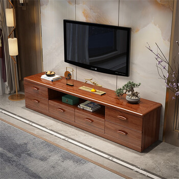 Hengyun tv cabinet golden walnut solid wood tv coffee table combination cabinet floor cabinet simple living room chinese style boutique furniture 2.0m six-drawer tv cabinet golden walnut color
