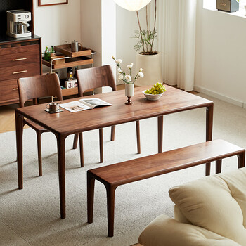 Mushi north american black walnut dining table home solid wood large long table living room desk can be used as an office desk japanese simple style ready stock 1.4 meters fleeting north american black walnut bench