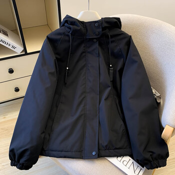 Thickened quilted hooded two-cotton jacket for women 2025 new autumn and winter loose casual jacket assault windbreaker cotton jacket black (women) l recommendation 115-130