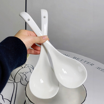 Baichang ceramic soup spoon household long-handled spoon large soup porridge spoon personal drinking spoon eating spoon spoon 1 pack 14cm small ceramic spoon