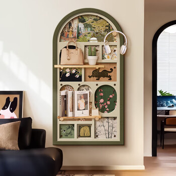 Lishi hole board entrance wall decoration storage rack wall entry partition storage rack solid wood hanging board wall display rack chunri yaji crystal screen 70*140 with solid wood hooks + storage partitions 2 2