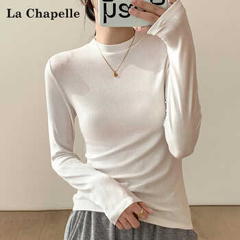 La chapelle suit with long-sleeved t-shirt, small stand-up collar bottoming shirt for women, spring and autumn slim-fitting half-high collar top, white xl