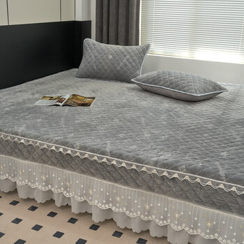 Rsrddy baby velvet bed cover single piece plus velvet soil kang sheet winter tatami milk velvet large kang cover plus cotton sheet single letter gray-double edge 200x180cm sagging 35 bed cover single piece