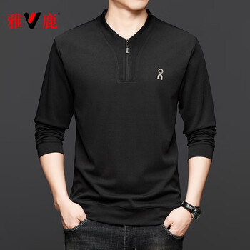 Yalu men's long-sleeved sweatshirt autumn fashion zipper round neck top trendy bottoming shirt long-sleeved t-shirt for men black s 165/68a
