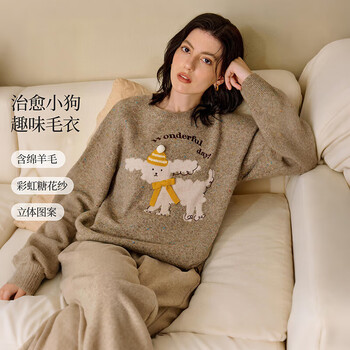 Inman 2025 winter women's new style puppy letter cute three-dimensional bow pullover knitted sweater brown m