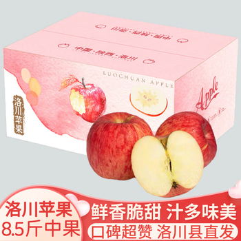 Luochuan apple, shaanxi yan'an specialty red fuji seasonal apple fruit gift box, fresh, crisp and sweet apples, whole box wholesale, 10 catties medium fruit 75-80mm (net weight 8.5 catties)