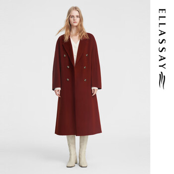 Ellassay new autumn and winter sheep wool simple and elegant straight version double-breasted suit collar woolen jacket ewb354d00300
