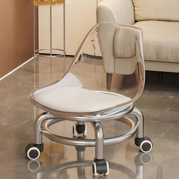 King star and moon acrylic universal wheel stool silent children's pulley small chair home movable sofa wheeled stool low stool transparent white thickened acrylic backrest waist support