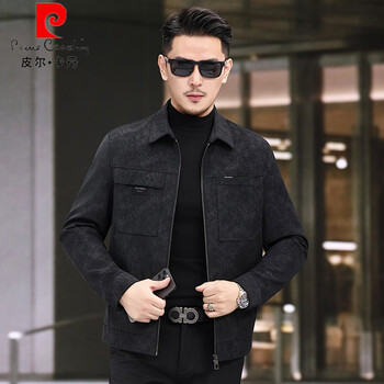 Pierre cardin (pierre cardin) autumn new casual lapel jacket 2025 men's jacket fashionable and handsome jacquard work jacket commuting men's black high-end no-care fabric m 170