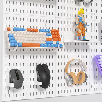 Qinfeng desk side storage perforated board storage rack computer desk dormitory desk punch-free wall hanging plate hook hanging basket keyboard bracket pair (white) no specifications