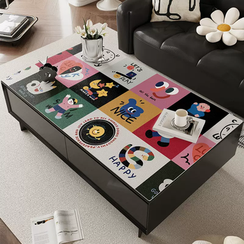 Yusenyi coffee table tablecloth oil-proof, waterproof, no-wash and anti-scalding cartoon table mat, high-end living room leather desktop protection mat, happy puzzle a square horizontal 60x100cm