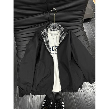 Katuchi cleanfit plaid splicing thickened jacket men's autumn and winter lapel handsome jacket high-end top clothes black l