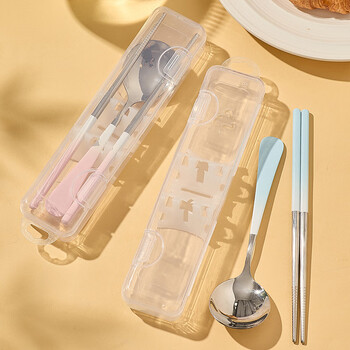 Treejack gradient color portable tableware set 304 stainless steel office worker student eating spoon chopstick storage box 3-piece set fairy purple--3-piece portable tableware chopsticks and spoon set