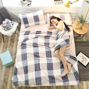 Yusenyi milk plush blanket nap office shawl thin air-conditioning blanket coral flannel sofa small quilt bed for j blue large grid 200x230cm about 2.3 pounds