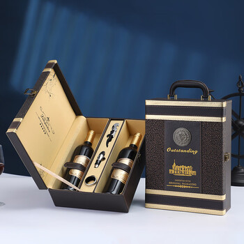 Rihan red wine packaging gift box double wine gift box universal 2 wine boxes empty box portable red wine box dark gray large dragon claw pattern