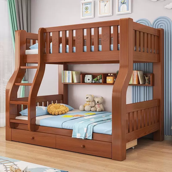 Yusenyi bunk bed wooden bunk bed adult two-story household bunk bed high and low bed solid wood mother-in-law bed two-story children's bed upper bunk width 160cmx bottom bunk width 180cm coffee color ladder combination-bookshelf-drawer-bed