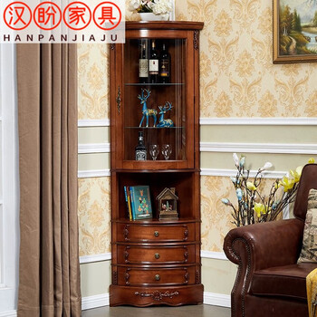 Hanpan american solid wood triangle cabinet living room ash wood corner storage wine cabinet multi-functional corner cabinet dining room corner cabinet cherry color side width 42*height 188cm