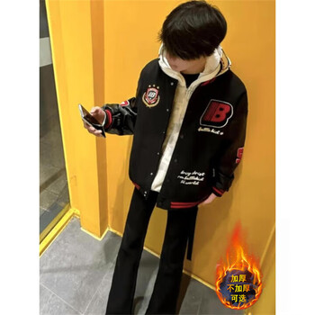 Luyal american trendy heavy-duty embroidered pu leather splicing jacket for men and women in autumn and winter thickened baseball uniform jacket high street tops black xl