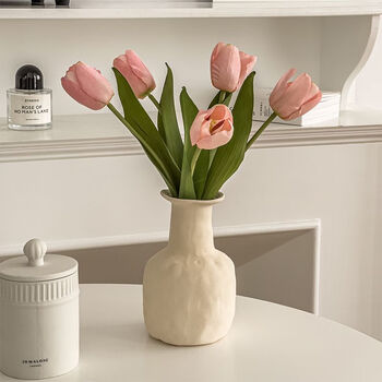 Mi ling ins style artificial flower decoration flower arrangement tulip advanced artificial flower ornaments with vase living room display bouquet living room orange tulip 1 branch + vase not included