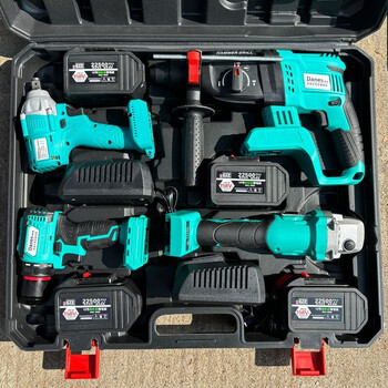 Japanese brushless power tool four-piece set impact drill lithium electric hammer hand drill angle grinder electromechanical wrench four-piece set + four electric hammer + angle grinder + wrench + small steel cannon