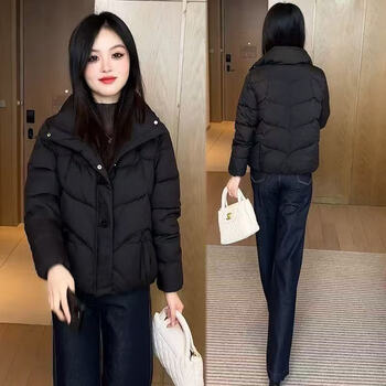 Fshe women's fashionable short style cotton clothing 2025 winter style slimming thickened warm casual cotton-padded jacket for women black m 80-105 catties