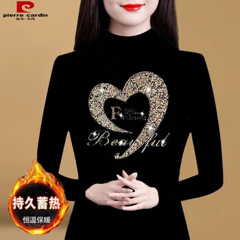 Pierre cardin 300 catties black half turtleneck bottoming shirt winter new thickened inner warm long-sleeved t-shirt gold heart black thermal top m recommended 80-95 catties