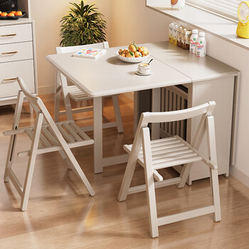 Hut muyu all solid wood folding dining table small apartment dining table rectangular dining table and chairs foldable leisure table home dining table white single table + four folding chairs shipped in one package 1.7 meters