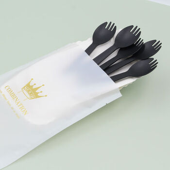 Sailoto birthday fork plate candle paper plate colorful fork and spoon set combination four-in-one fork and plate tableware 10 black forks 10 long plates 100 sets