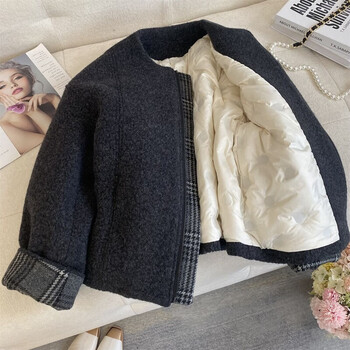 2025 french style gray apricot small fragrant down cotton coat feather hoop lambswool jacket gray s