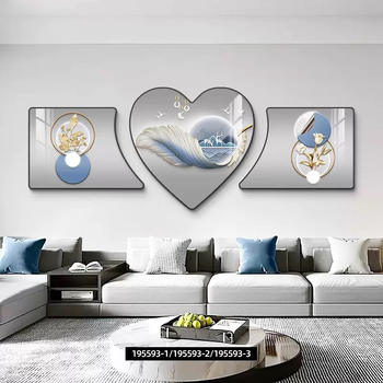 Yusenyi package installation living room decorative painting modern simple background creative heart-shaped triple new high-end sofa painting 10 deers in auspiciousness light luxury gold frame (home model) high-end crystal porcelain crystal surface (new upgrade of technology) 3-(package installation) left and right 60x80-middle 80cm