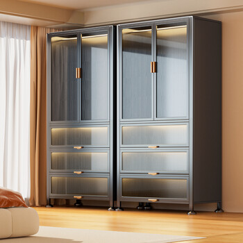 Luoneng steel wardrobe simple bedroom rental house metal shelf type wall-mounted one-piece wardrobe locker small apartment latest super large capacity - depth 50 length 120 height 185 white lower 3 doors