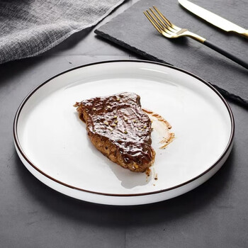 Badger ceramic western dinner plate 10.5-inch premium simple linear white steak dinner plate salad pasta plate 1 pack black border western dinner plate 1 pack