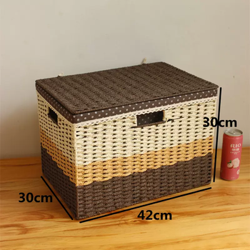 Yusenyi cabinet top storage box with lid imitation rattan storage basket for organizing clothes and snack baskets woven storage box to cover up the ugly covered with fabric lining gradient color 42x30x30cm multiple specifications 1 multiple specifications
