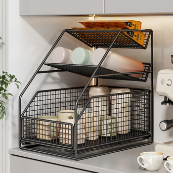 All are water cup storage rack, tea cup storage rack, desktop multi-layer coffee cup rack, cabinet, dining table, sideboard, table cup rack, black large size, slanted mouth